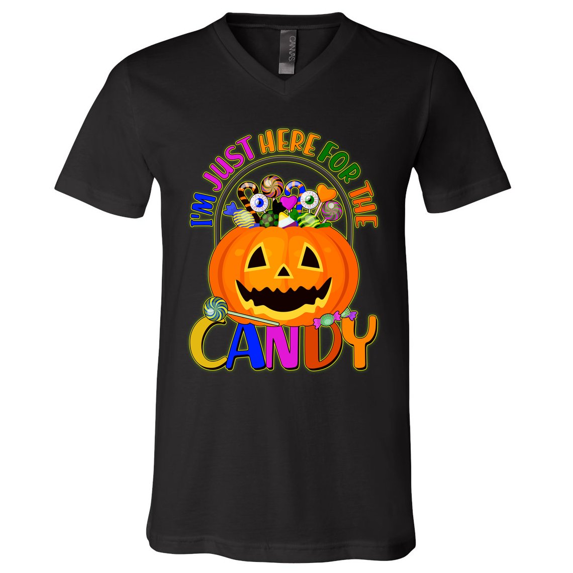 Funny Halloween I'm Just Here For The Candy V-Neck T-Shirt