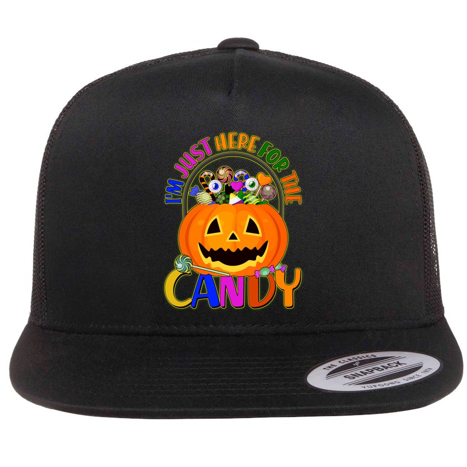 Funny Halloween I'm Just Here For The Candy Flat Bill Trucker Hat
