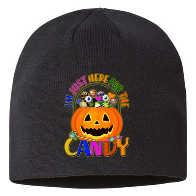 Funny Halloween I'm Just Here For The Candy Sustainable Beanie