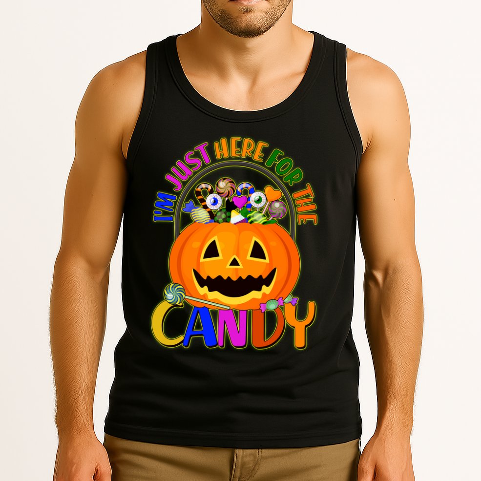 Funny Halloween I'm Just Here For The Candy Tank Top