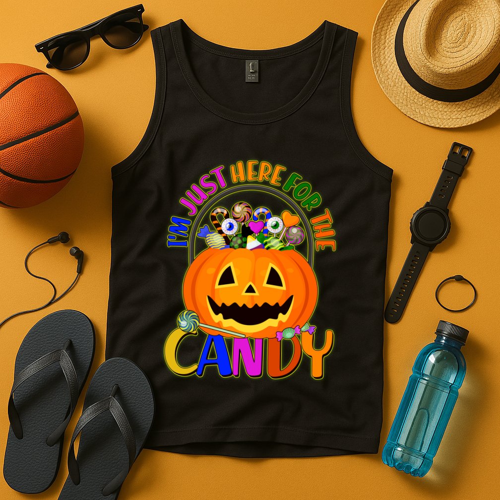 Funny Halloween I'm Just Here For The Candy Tank Top