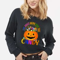 Funny Halloween I'm Just Here For The Candy Cropped Pullover Crew