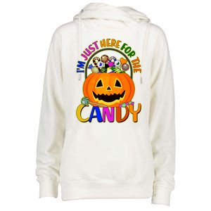 Funny Halloween I'm Just Here For The Candy Womens Funnel Neck Pullover Hood