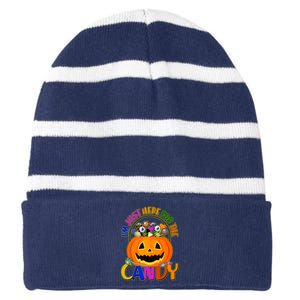 Funny Halloween I'm Just Here For The Candy Striped Beanie with Solid Band