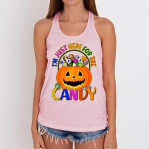 Funny Halloween I'm Just Here For The Candy Women's Knotted Racerback Tank