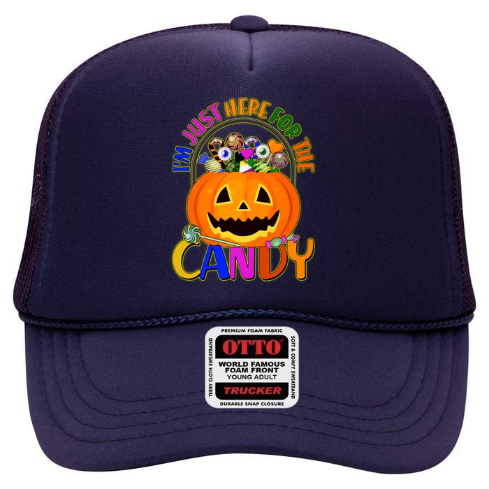 Funny Halloween I'm Just Here For The Candy High Crown Mesh Back Trucker Hat