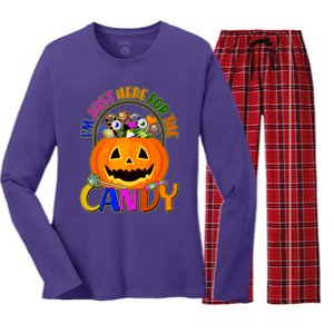 Funny Halloween I'm Just Here For The Candy Women's Long Sleeve Flannel Pajama Set 