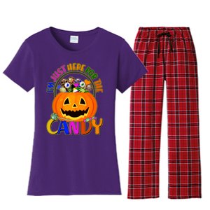 Funny Halloween I'm Just Here For The Candy Women's Flannel Pajama Set