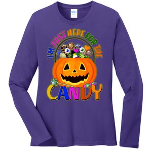 Funny Halloween I'm Just Here For The Candy Ladies Long Sleeve Shirt