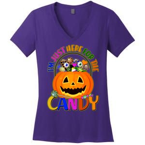 Funny Halloween I'm Just Here For The Candy Women's V-Neck T-Shirt