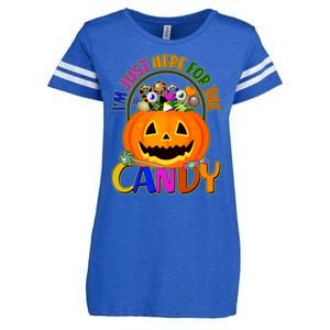 Funny Halloween I'm Just Here For The Candy Enza Ladies Jersey Football T-Shirt