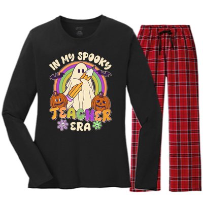 Funny Halloween In My Spooky Teacher Era Women's Long Sleeve Flannel Pajama Set 