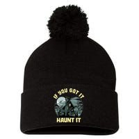 Funny Halloween If You Got It Haunt It Haunted House Pom Pom 12in Knit Beanie