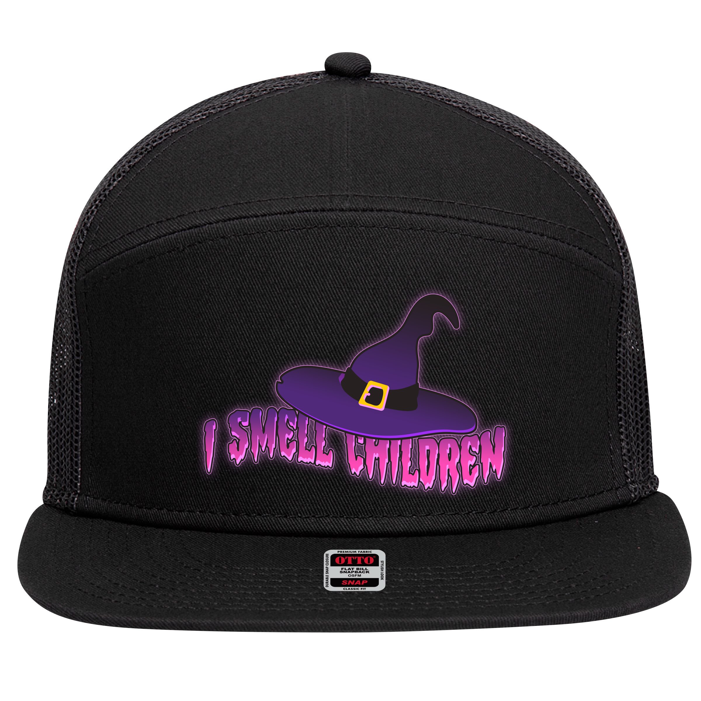 Funny Halloween I Smell Children Witches 7 Panel Mesh Trucker Snapback Hat