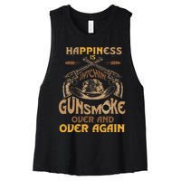 Funny Happiness Is Watching Gunsmoke Over And Over Again Women's Racerback Cropped Tank