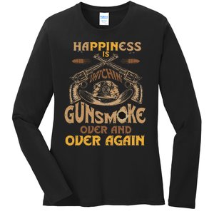 Funny Happiness Is Watching Gunsmoke Over And Over Again Ladies Long Sleeve Shirt