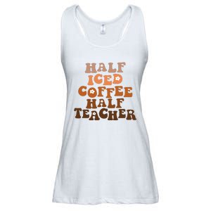 Funny Half Iced Coffee Half Teacher For Teacher Ladies Essential Flowy Tank