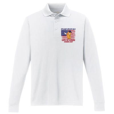 Funny Hotdog Its Not 4th Of July Until My Wiener Comes Out Performance Long Sleeve Polo