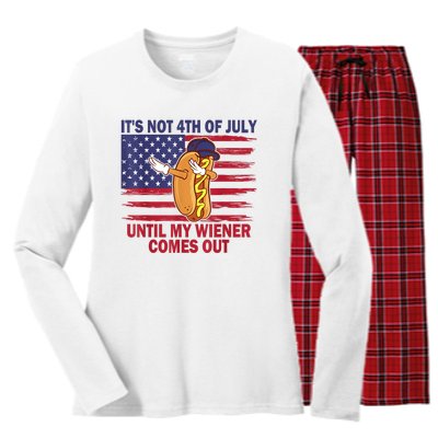 Funny Hotdog Its Not 4th Of July Until My Wiener Comes Out Women's Long Sleeve Flannel Pajama Set 