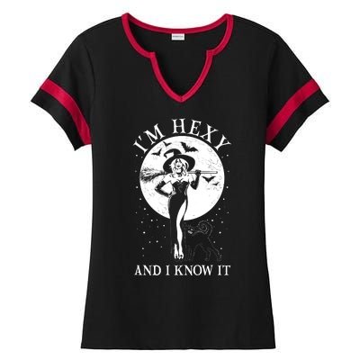 Funny Halloween I'm Hexy And I Know It Sexy Witch Ladies Halftime Notch Neck Tee