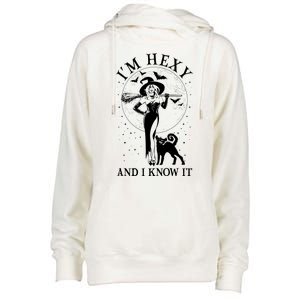 Funny Halloween I'm Hexy And I Know It Sexy Witch Womens Funnel Neck Pullover Hood