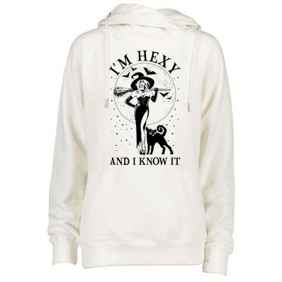 Funny Halloween I'm Hexy And I Know It Sexy Witch Womens Funnel Neck Pullover Hood