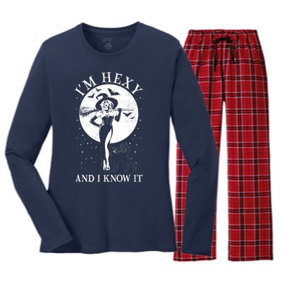 Funny Halloween I'm Hexy And I Know It Sexy Witch Women's Long Sleeve Flannel Pajama Set 