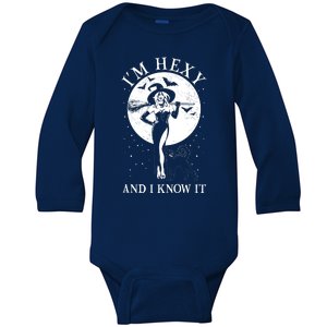 Funny Halloween I'm Hexy And I Know It Sexy Witch Baby Long Sleeve Bodysuit