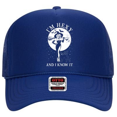 Funny Halloween I'm Hexy And I Know It Sexy Witch High Crown Mesh Back Trucker Hat