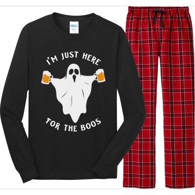 Funny Halloween IM Just Here For The Boos Costume Gift Long Sleeve Pajama Set