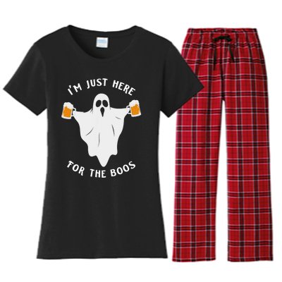 Funny Halloween IM Just Here For The Boos Costume Gift Women's Flannel Pajama Set