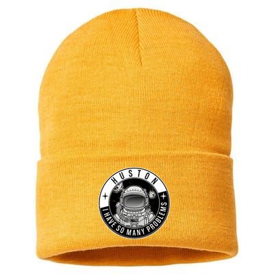 Funny Huston I Have So Many Problems Astronaut Emblem Sustainable Knit Beanie
