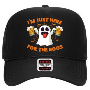 Funny Halloween IM Just Here For The Boos Costume Gift High Crown Mesh Back Trucker Hat