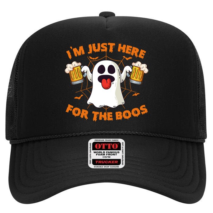 Funny Halloween IM Just Here For The Boos Costume Gift High Crown Mesh Back Trucker Hat