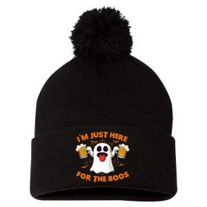 Funny Halloween IM Just Here For The Boos Costume Gift Pom Pom 12in Knit Beanie