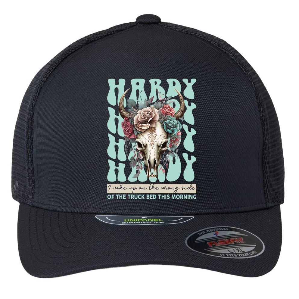 Funny Hardy I Woke Up On The Wrong Side Of The Truck Bed Flexfit Unipanel Trucker Cap