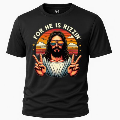 For He Is Rizzen Jesus Is Rizzen Christian Jesus Jokes Cooling Performance Crew T-Shirt