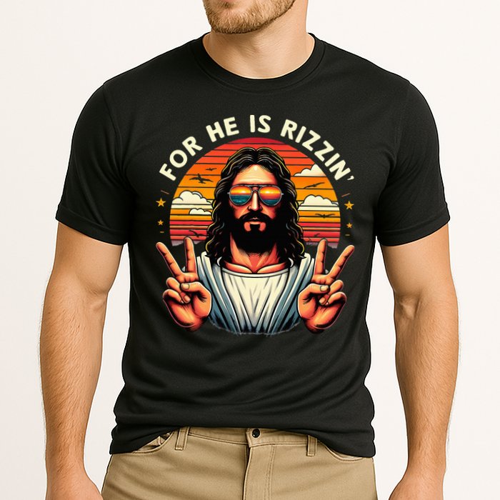 For He Is Rizzen Jesus Is Rizzen Christian Jesus Jokes Cooling Performance Crew T-Shirt