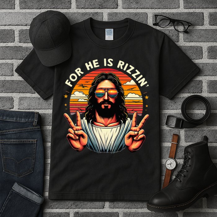 For He Is Rizzen Jesus Is Rizzen Christian Jesus Jokes Tall T-Shirt