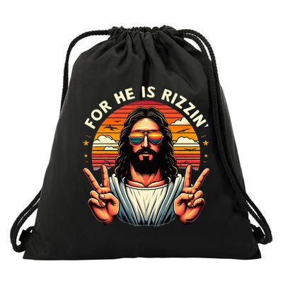 For He Is Rizzen Jesus Is Rizzen Christian Jesus Jokes Drawstring Bag
