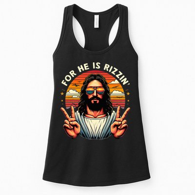 For He Is Rizzen Jesus Is Rizzen Christian Jesus Jokes Womens Tank Top