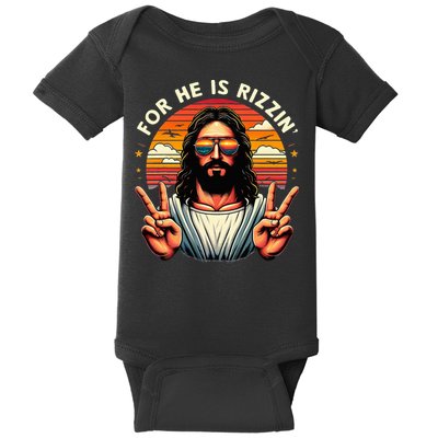 For He Is Rizzen Jesus Is Rizzen Christian Jesus Jokes Baby Bodysuit