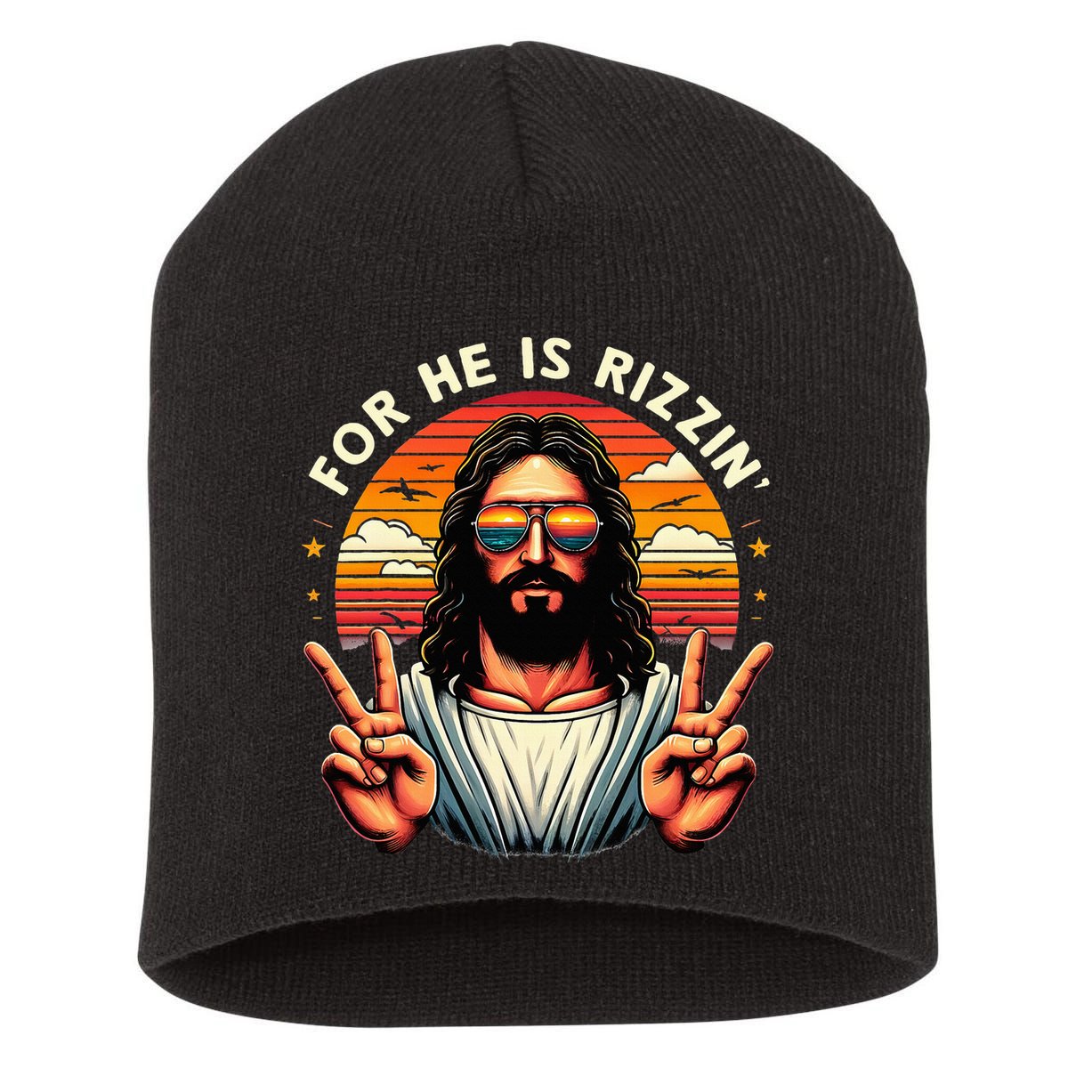 For He Is Rizzen Jesus Is Rizzen Christian Jesus Jokes Short Acrylic Beanie