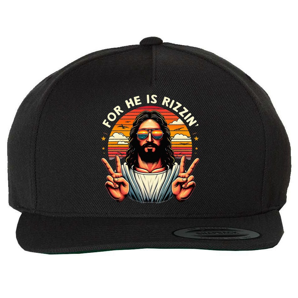 For He Is Rizzen Jesus Is Rizzen Christian Jesus Jokes Wool Snapback Cap