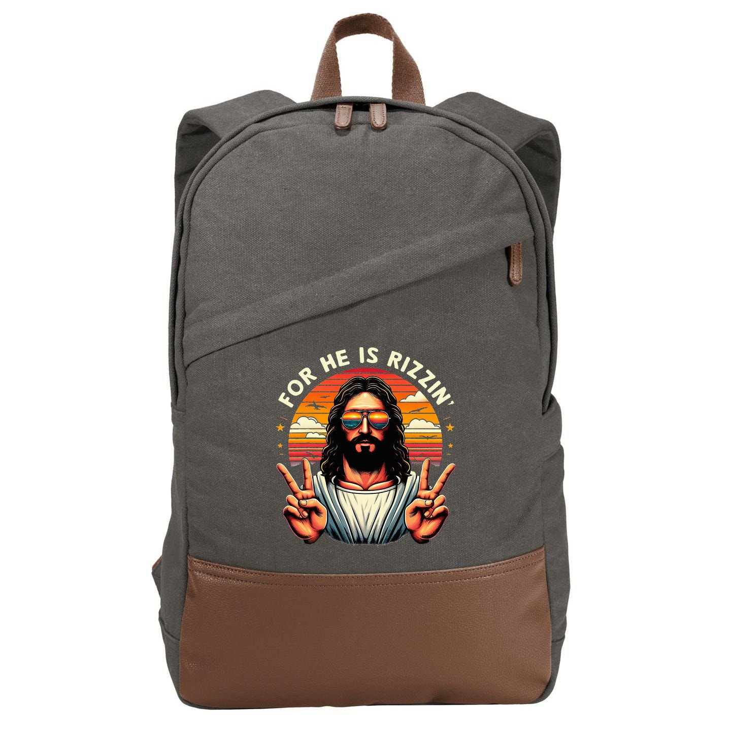 For He Is Rizzen Jesus Is Rizzen Christian Jesus Jokes Cotton Canvas Backpack