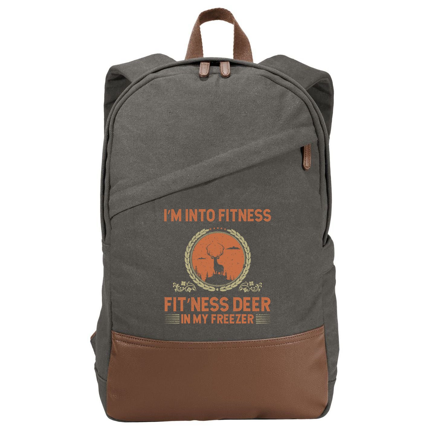 Funny Hunting IM Into Fitness Deer Freezer Hunter Dad Cotton Canvas Backpack