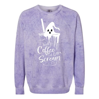 Funny Halloween Iced Coffee With Extra Scream Cute Ghost Spooky Gift Colorblast Crewneck Sweatshirt