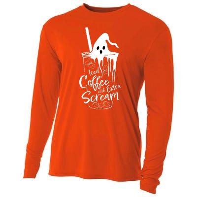 Funny Halloween Iced Coffee With Extra Scream Cute Ghost Spooky Gift Cooling Performance Long Sleeve Crew