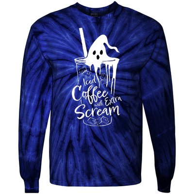 Funny Halloween Iced Coffee With Extra Scream Cute Ghost Spooky Gift Tie-Dye Long Sleeve Shirt