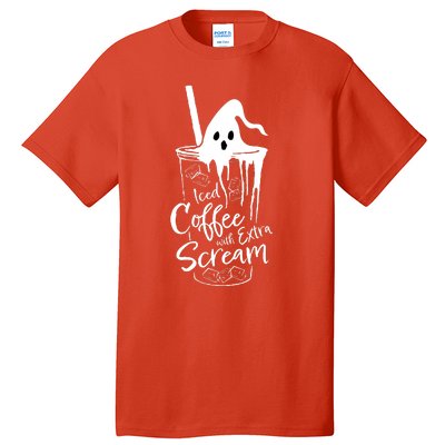 Funny Halloween Iced Coffee With Extra Scream Cute Ghost Spooky Gift Tall T-Shirt